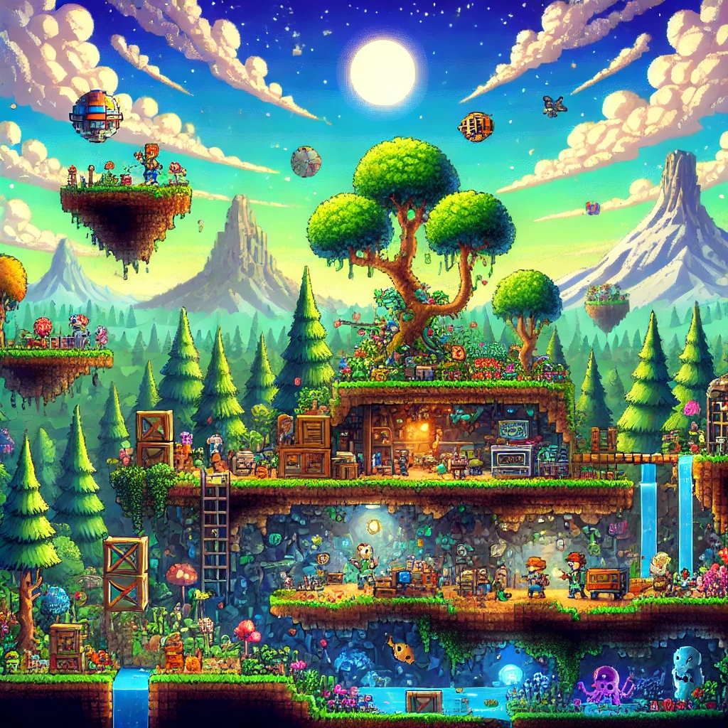 2Dドット横スクロールアクションのサンドボックスゲームの最高峰「Terraria」というSteam版ゲームについて紹介。